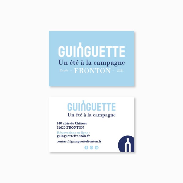 Carte de visite bleu et blanc restaurant Guinguette Fronton