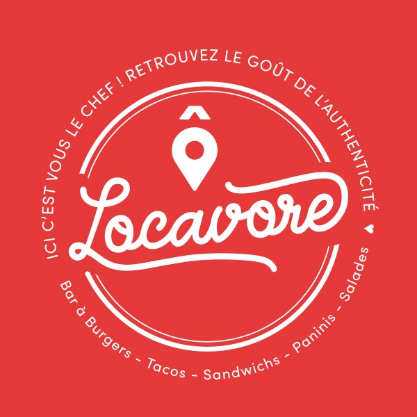 Logo rond blanc O Locavore sur fond rouge