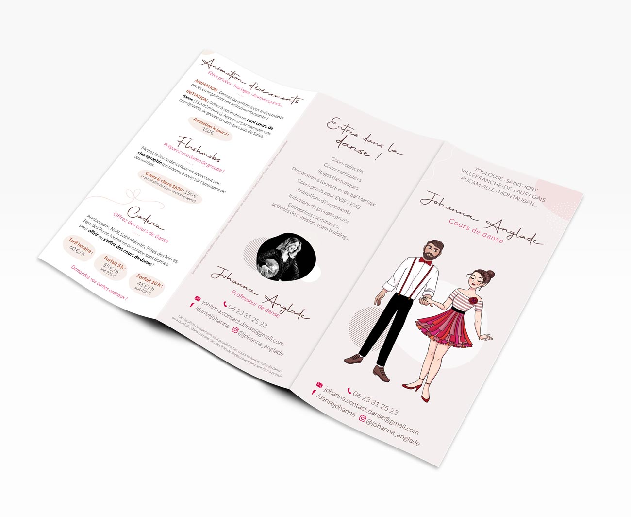 Flyer Illustration personnalisée couple de danseurs logo Johanna Anglade