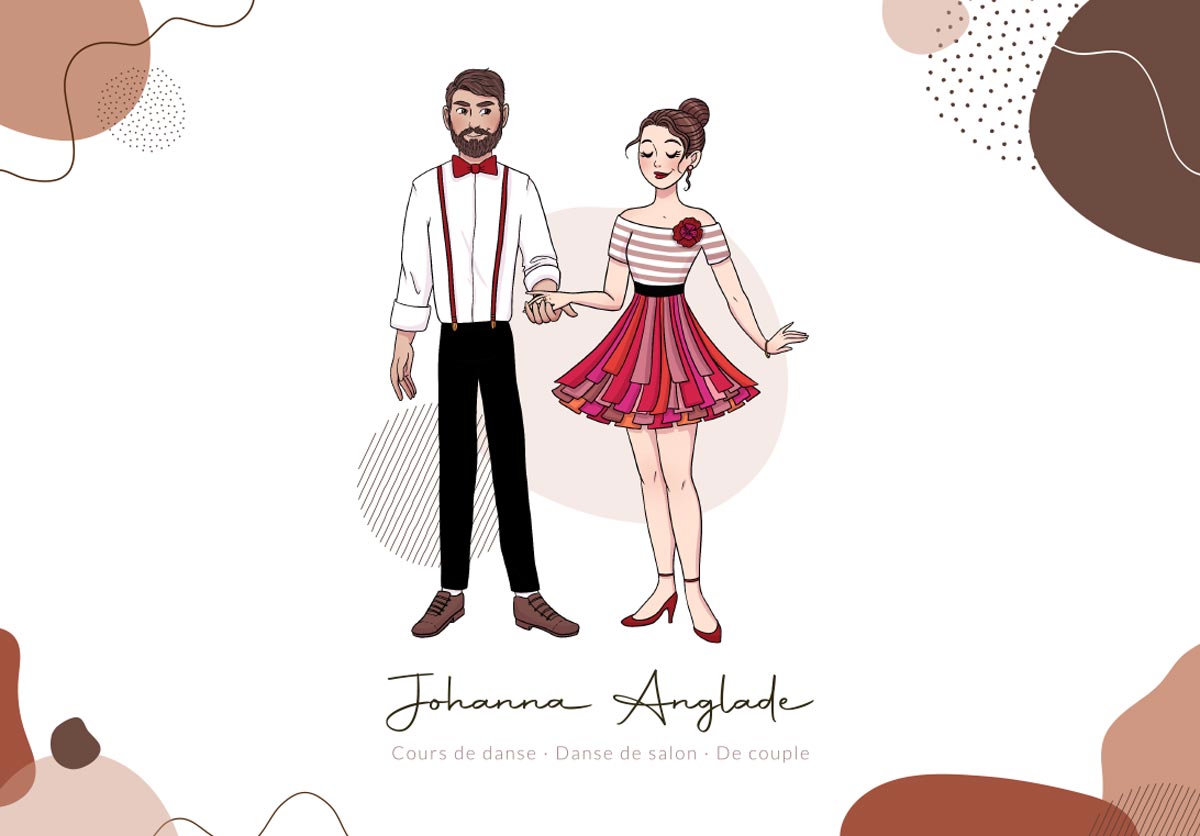 Illustration personnalisée couple de danseurs logo Johanna Anglade